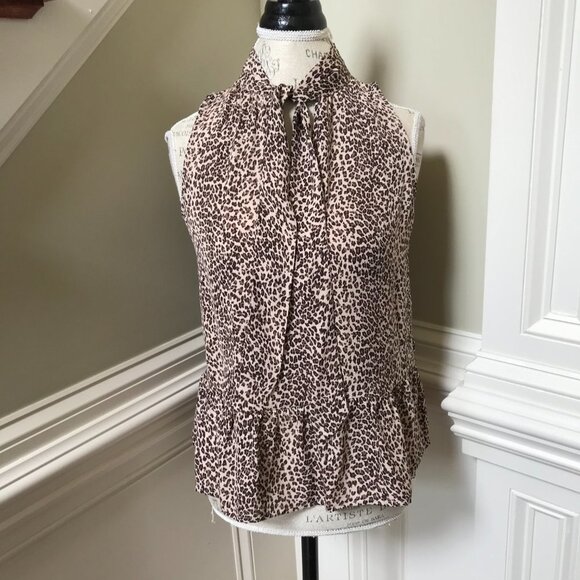 Joie Estero Leopard Print Blouse Top Shirt Womens XS Brown Black Sleeveless Silk - Picture 3 of 11